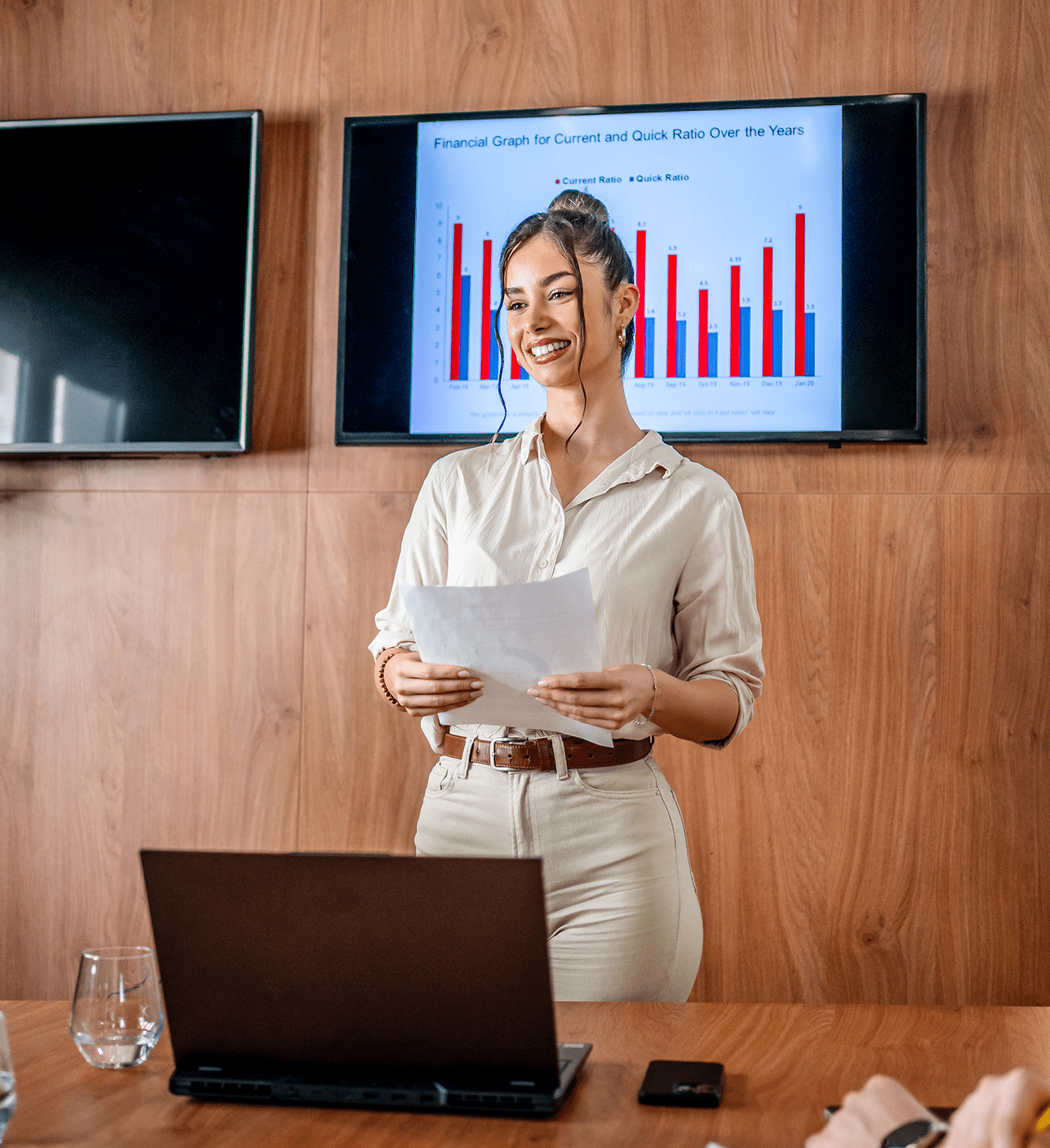 Professional woman with financial report