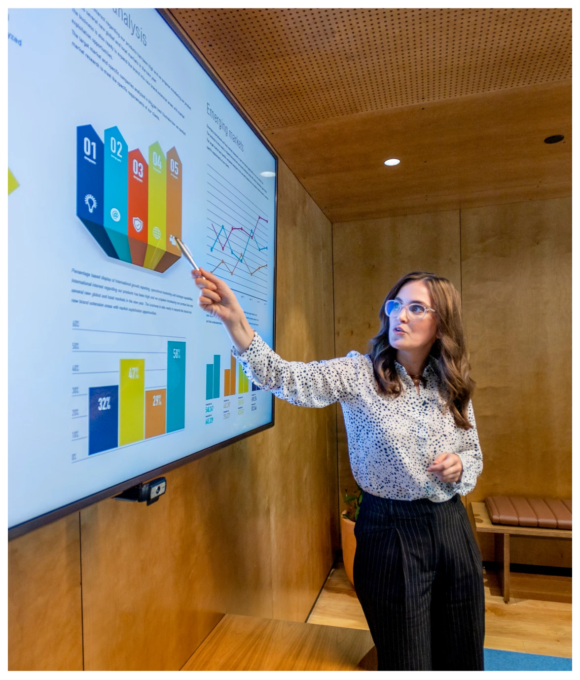 Business presentation with graphs and charts